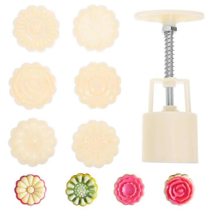 Set forme prajituri, 6 piese, metal si ABS, floare, 14x5x5cm