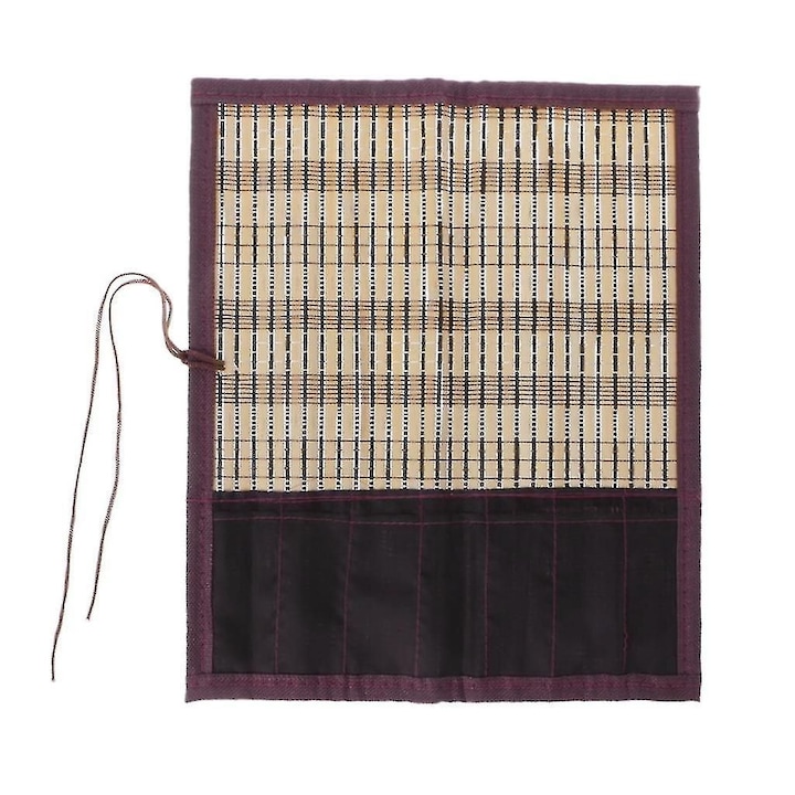 Suport pensule pictura, sac rulat bambus, capacitate mare, 30x24.5cm