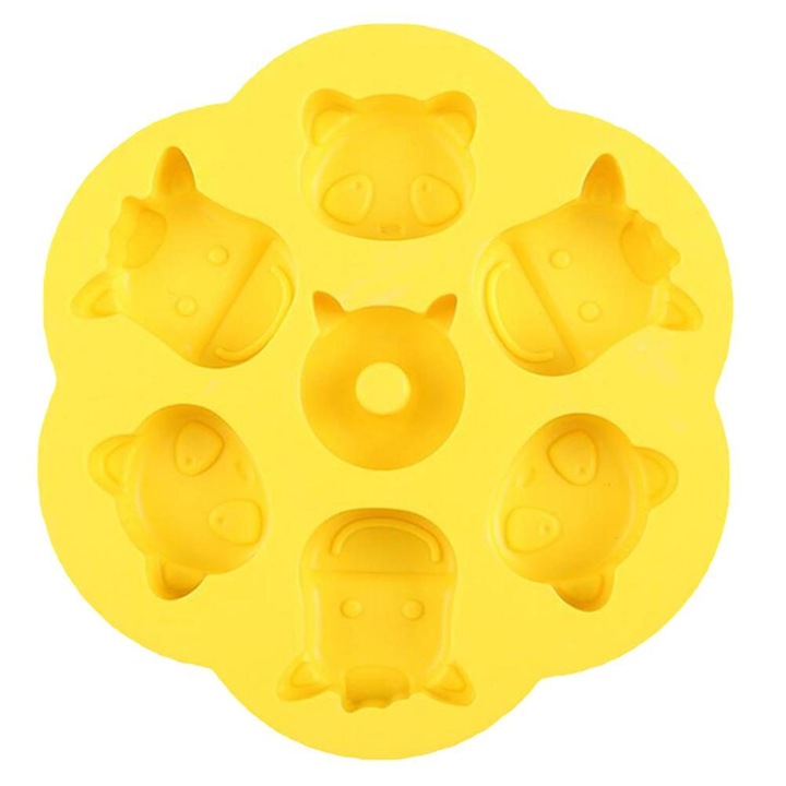 Tava de copt din silicon, model desen animat, galben, 21.8x21.8x3cm