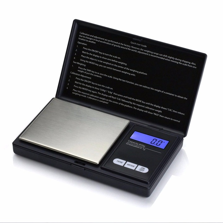 Cantar bijuterii digital portabil precizie 0.01g negru compact