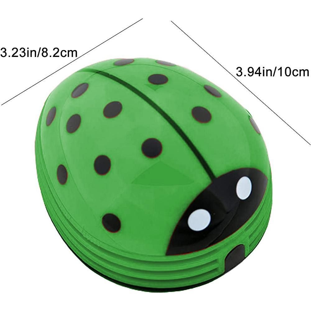 Mini aspirator portabil de masa K0369-0715-EMAG-WG136388, fara fir, alimentare 2x AA, cu perie din nylon, design buburuza, verde, 10.5 x 8.5 x 6.5 cm