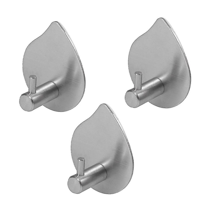 Set 3 carlige perete, otel inoxidabil, argintiu, 6x5x3cm, design modern picatura apa