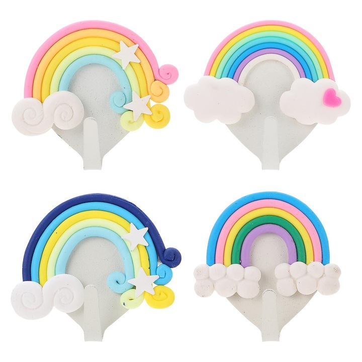 Set 4 carlige de perete, multicolor, 5x5x1.5cm, fier si lut polimeric
