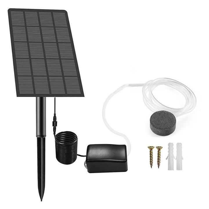 Pompa aer solara pentru iaz, aerator, negru, 16.5x16.5x4.4cm