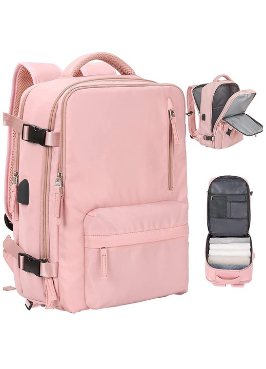Rucsac sport roz 31x21x45cm capacitate 35L compartiment incaltaminte USB