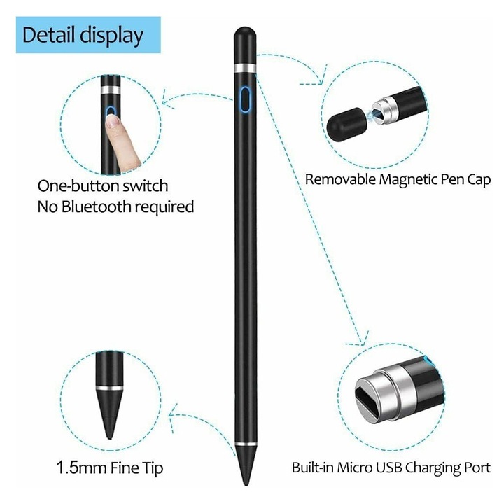 Stylus capacitiv pentru tableta si telefon, negru, universal