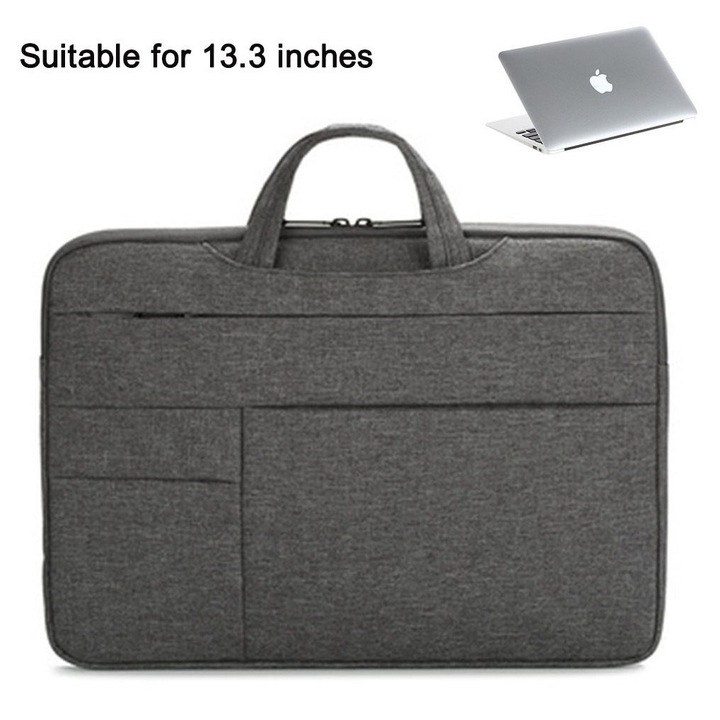 Geanta laptop 13.3/15.6 inch, impermeabila, negru-gri-mov, 34.5x24.5x2.5cm/40.5x29.5x3cm