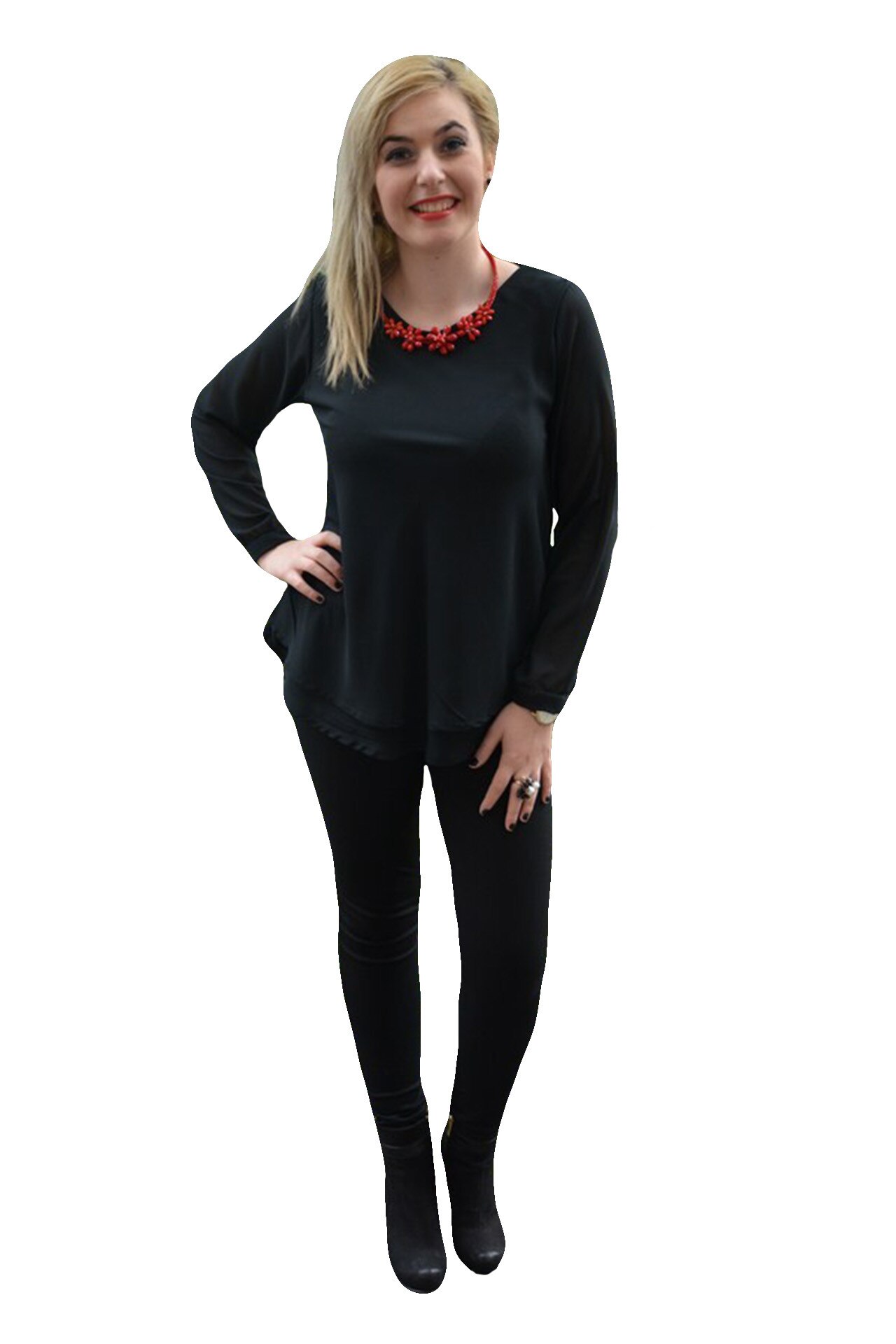 Bluza simpla de primavara, toamna,cu maneca lunga, D&J Exclusive, Negru