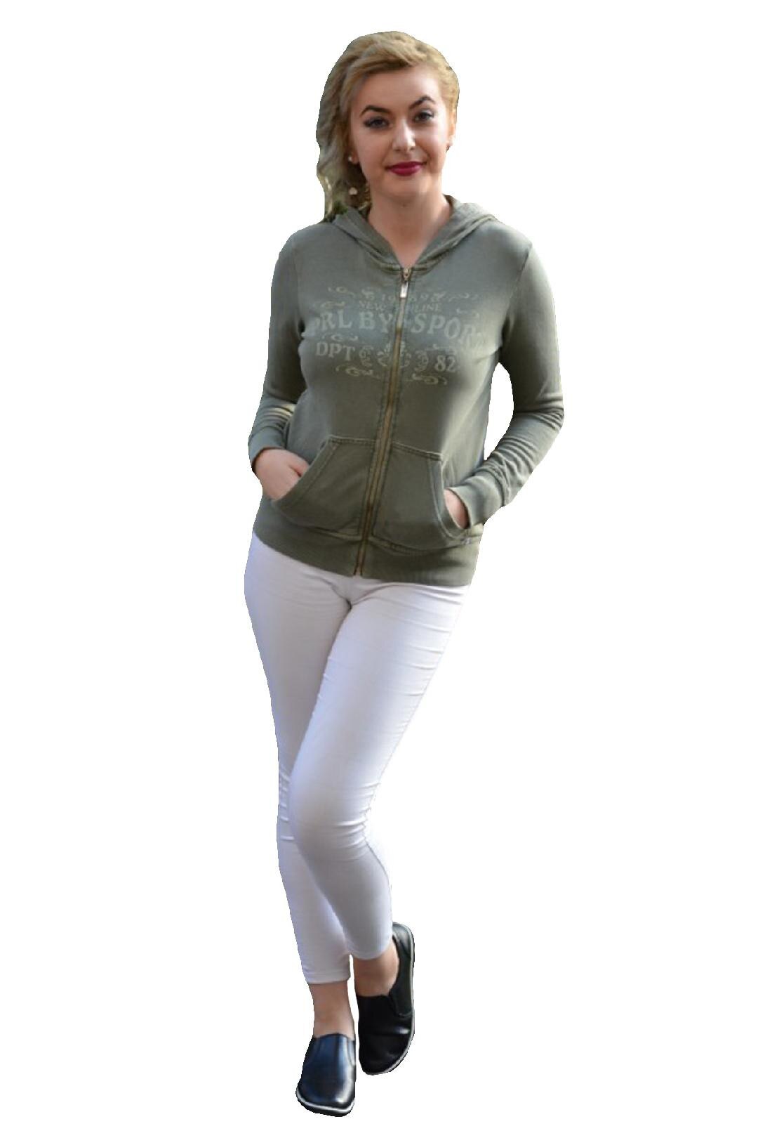 Bluza sport, cu fermoar pe mijloc si gluga,D&J Exclusive, Kaki