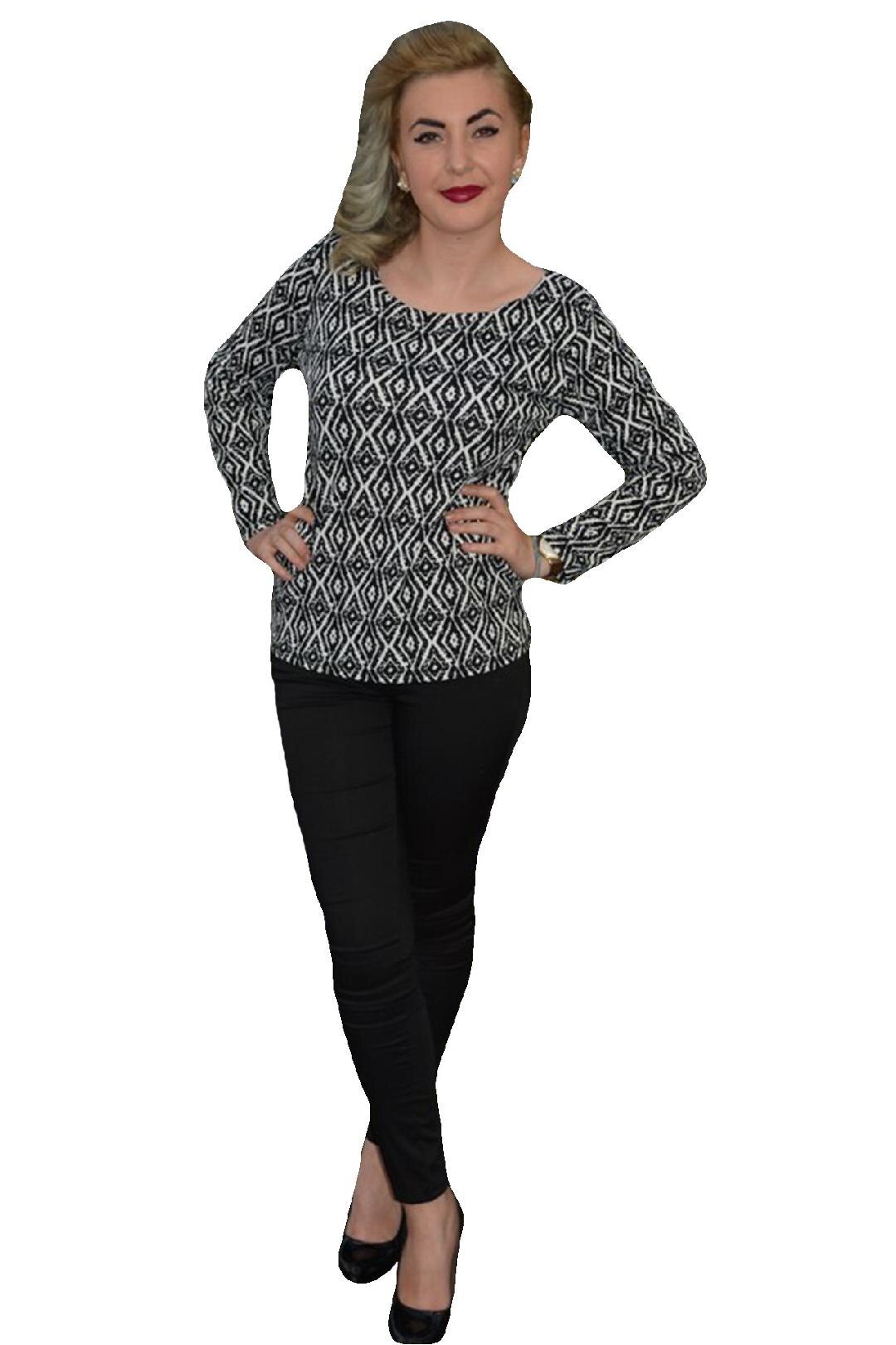 Bluza lejera cu imprimeu,D&J Exclusive, Negru/Alb