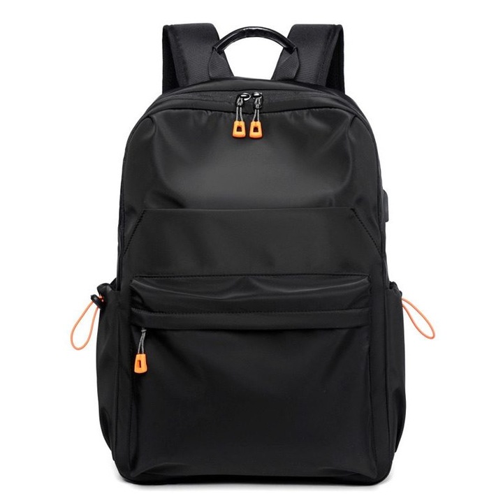 Rucsac laptop unisex Oxford, rezistent la apa, port USB, negru, 31x14x45cm