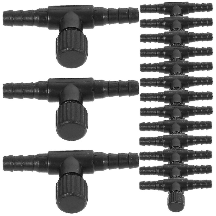 Set 30 valve conectoare tub aer acvariu, plastic, negru, 3.7x2x0.8cm