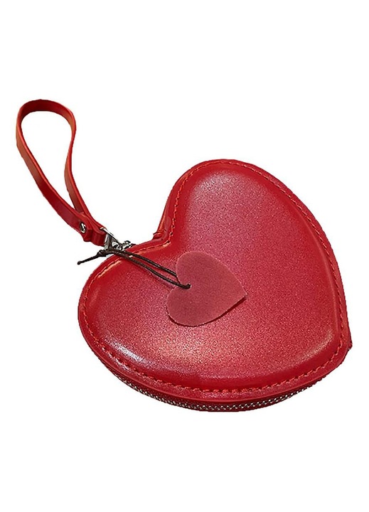 Portofel monede inima, piele PU, rosu, 12x11x3cm