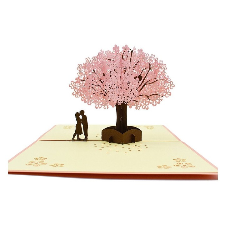 Felicitare Ziua Indragostitilor 3D, hartie, pliabila, roz, 20x15cm