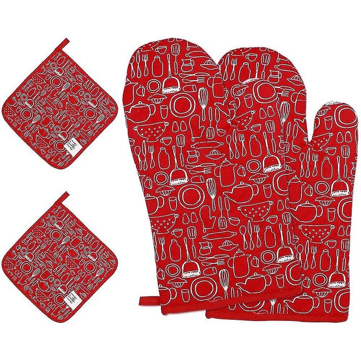 Sütőkesztyű szett 2 darab, hővédelem, piros-fekete, univerzális, 30cm