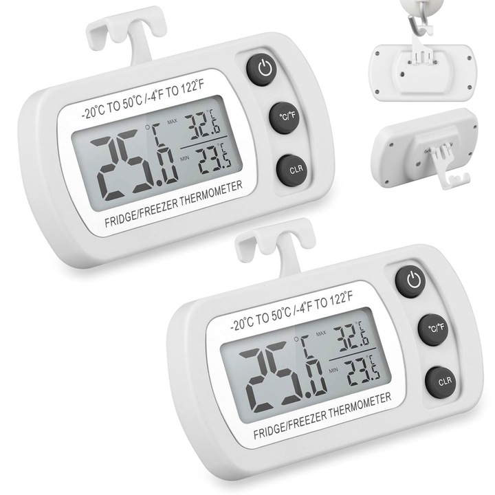 Termometre digitale frigider set 2 buc LCD rezistent la apa alb 7x4cm