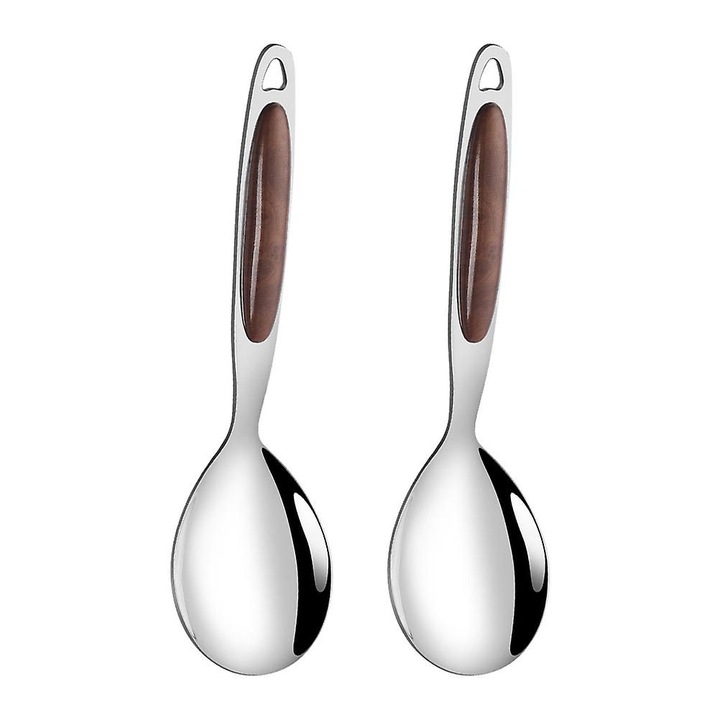 Set 2 linguri servire inox lemn, cafea, 23.5x7.7x3cm
