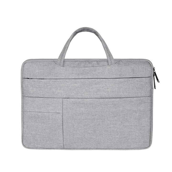 Husa laptop 14.1-15.4 inch, gri, cu maner, protectie soc, buzunar suplimentar