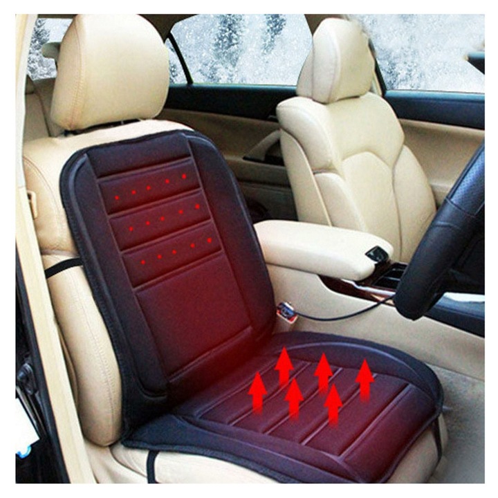 Husa incalzita scaun auto 12V cu spatar negru