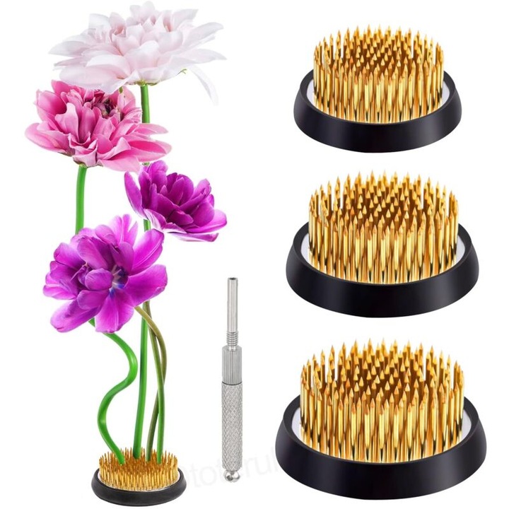 Set suporturi flori rotunde, 3 dimensiuni, baza inox, multicolor, 3.4x4x5cm