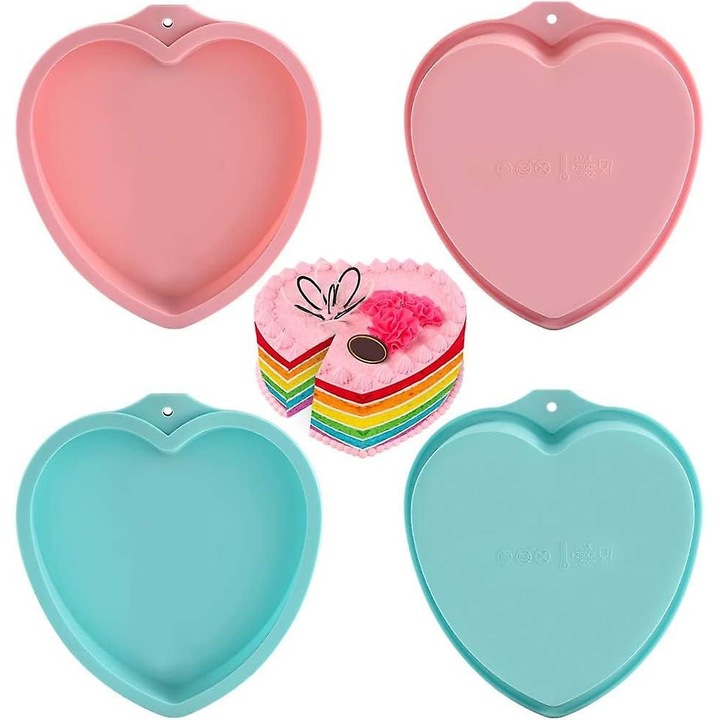 Set 4 forme silicon inima, 20x2.5cm, rosu-albastru, antiaderent