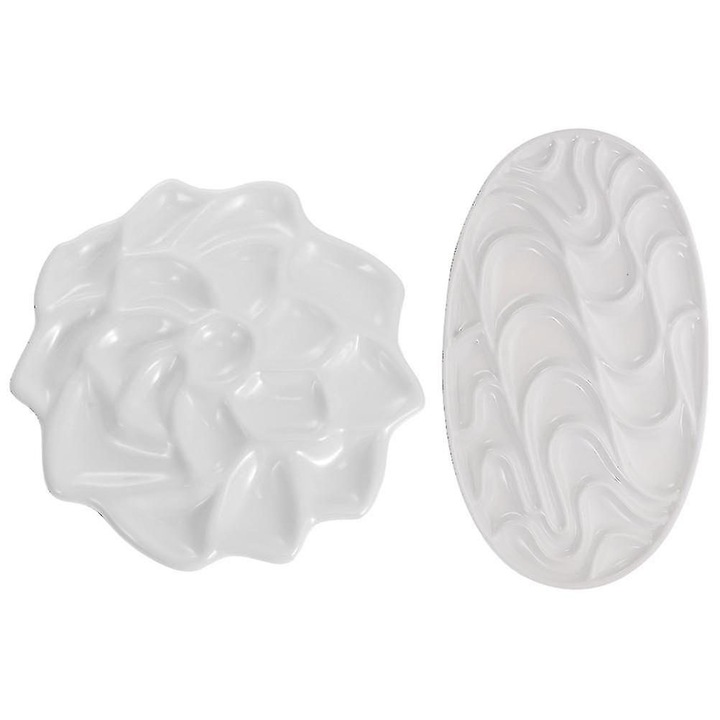Set 2 tavi pentru amestecat pigmenti, ceramica imitativa, alb, 20.5x20.5x1.2cm si 23x13.4x1.4cm