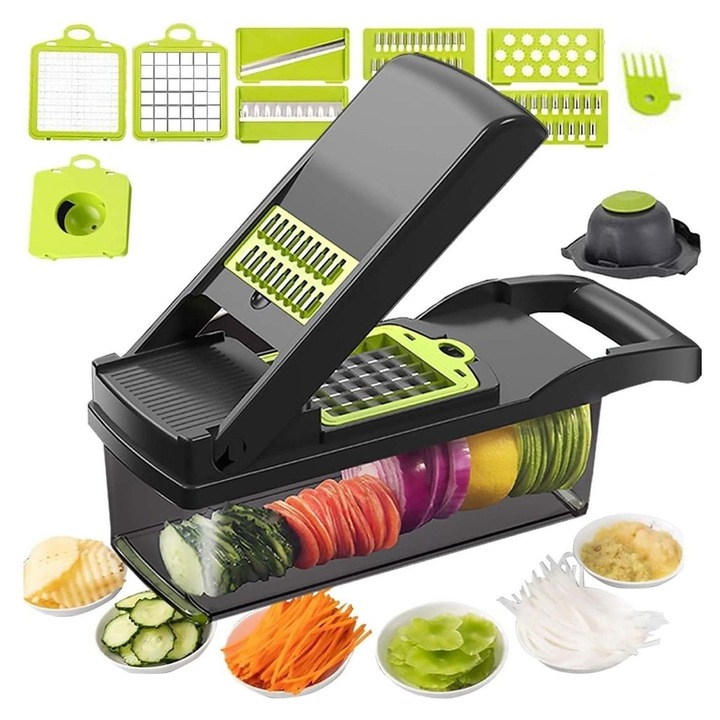 Tocator legume multifunctional 12 in 1 cu 7 lame inoxidabile si accesorii, multicolor