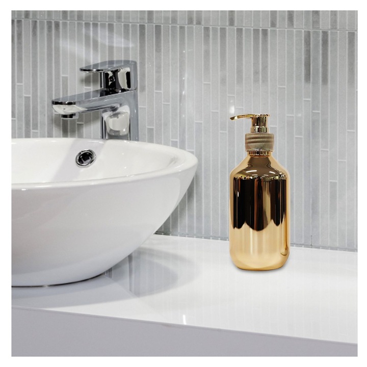 Dozator sapun 300ml, mini, auriu, 16x6.4cm
