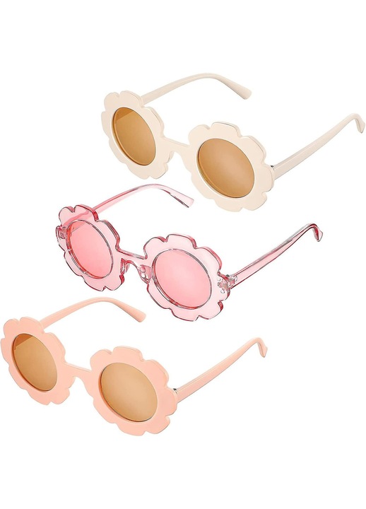 Set 3 ochelari de soare copii, flori rotunzi, multicolor, 13x3.9x13.5cm