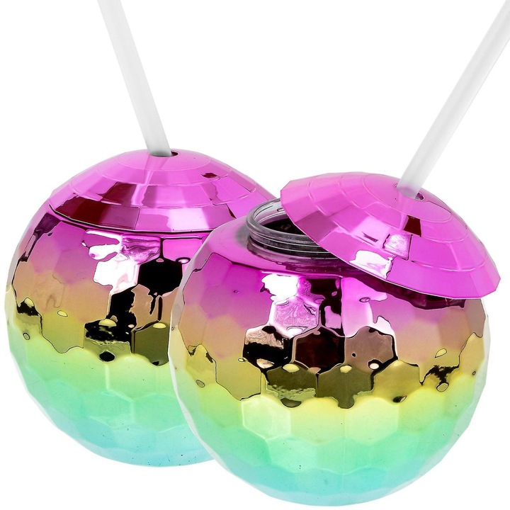 Set 2 pahare martini, model glob disco, multicolor, 10.8x10.5x10.5cm, cu pai