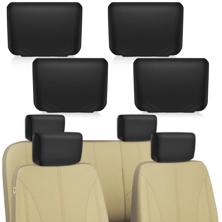 Set 4 huse tetiera auto, poliester elastic, negru, 23x30cm