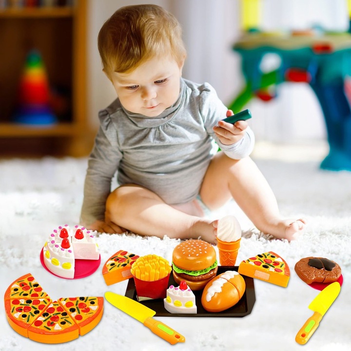 Set jucarii mancare de jucat copii 20 piese multicolor 18x12.5cm