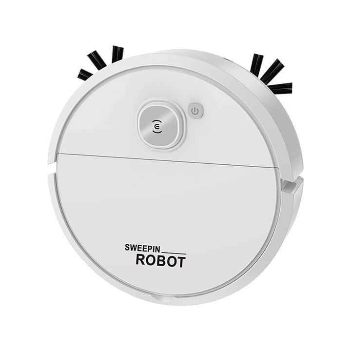 Aspirator robot si mop 2 in 1, slim, putere mare, pentru pardoseli dure si covoare joase, alb, 17x17x6 cm