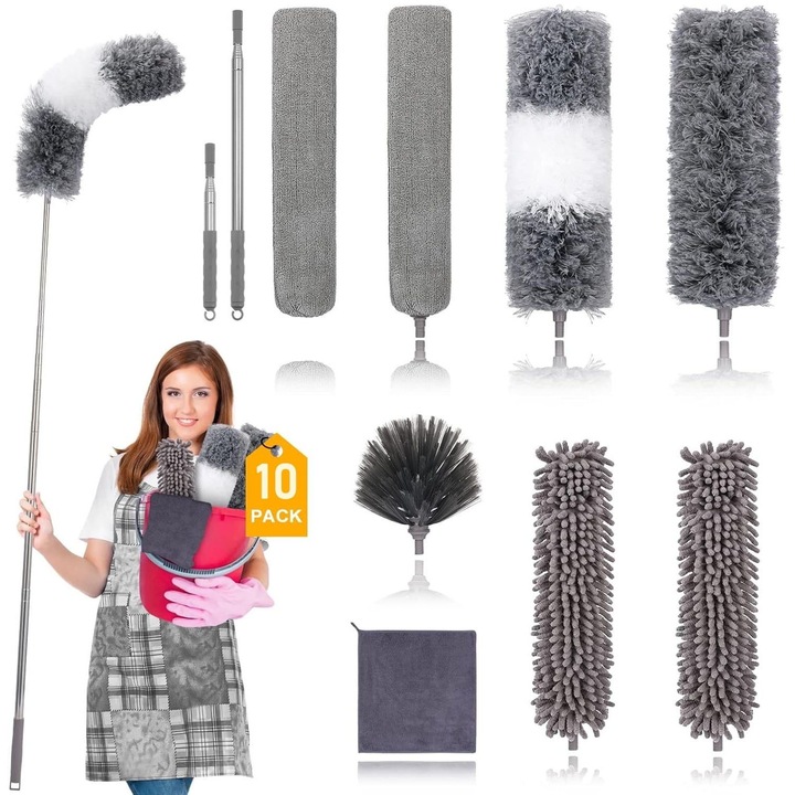 Set 10 piese maturi microfibra extensibile, capete flexibile, inox, multicolor, 16x210cm