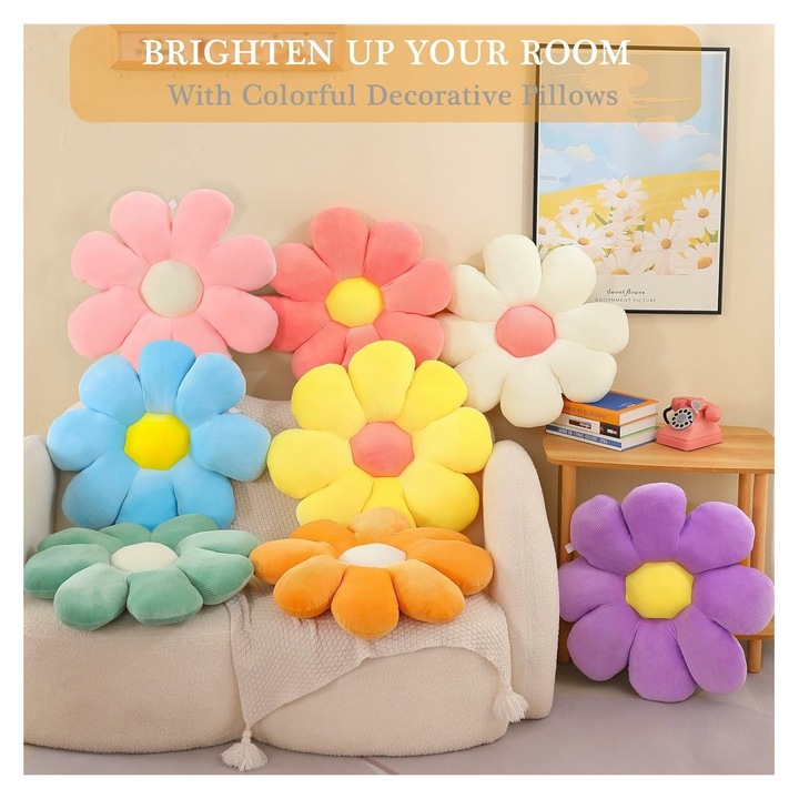 Perna decorativa floare galbena, 70x70cm, moale si confortabila
