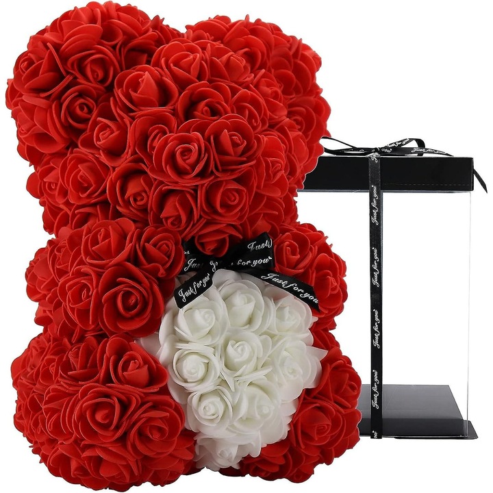 Ursulet trandafiri artificiali, 25cm, roz, decor acasa