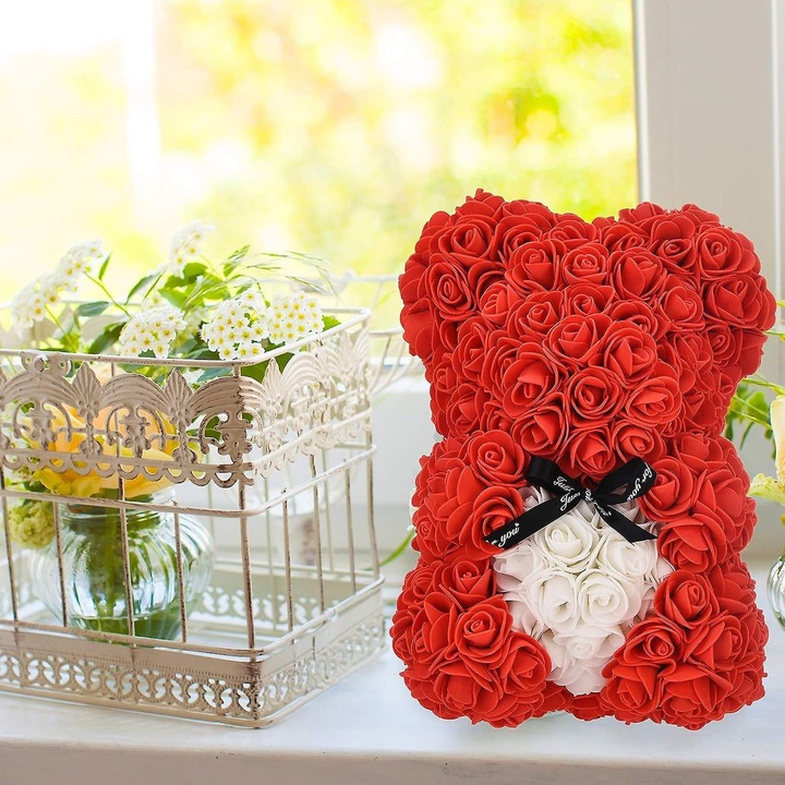 Ursulet trandafiri artificiali, 25cm, roz, decor acasa