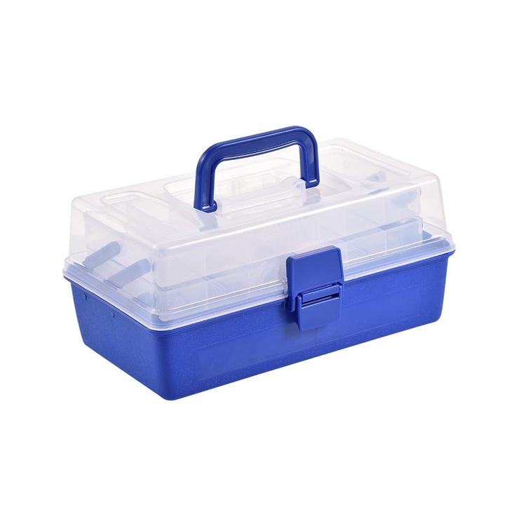 Cutie pentru accesorii pescuit, 3 straturi, plastic, 30x17x14cm, transparent