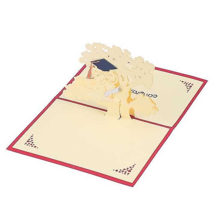 Felicitare 3D, OEM, model copac decupat, rosu, 10.5x15.5cm