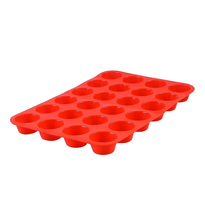 Tava copt silicon 24 cupe rosu 34x22x2.5cm