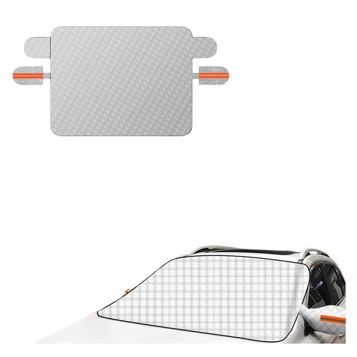 Husa parbriz auto protectie zapada cu benzi reflectorizante negru argintiu 260x116cm