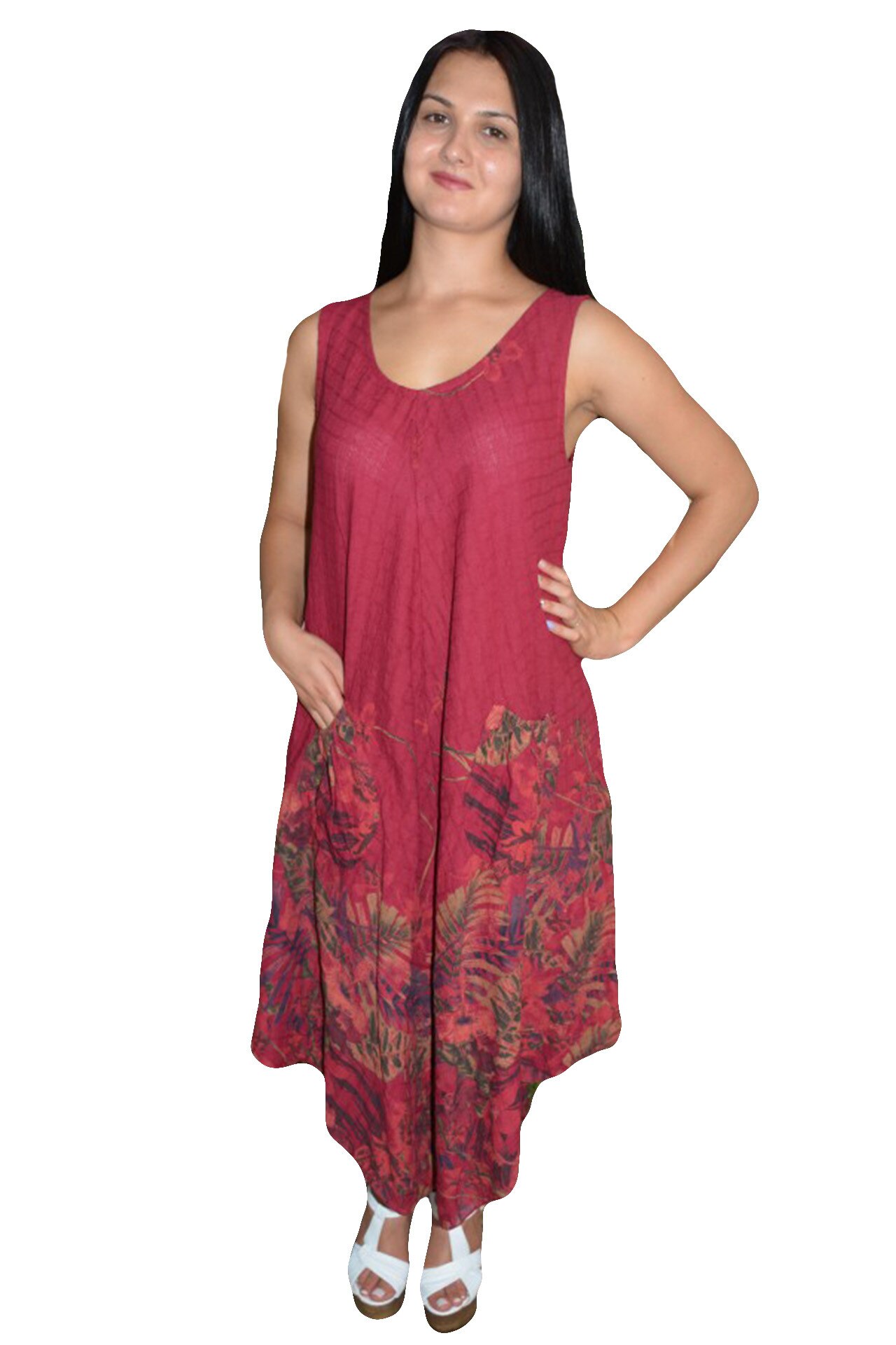 Rochie de vara din bumbac, cu croi larg, lejer , D&J Exclusive, Marsala