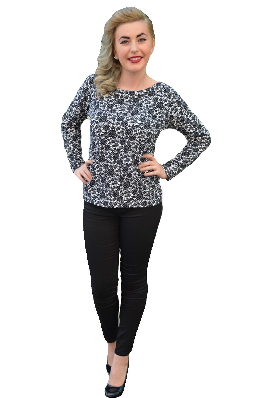 Bluza rafinata cu maneci lungi,D&J Exclusive, Negru/Alb