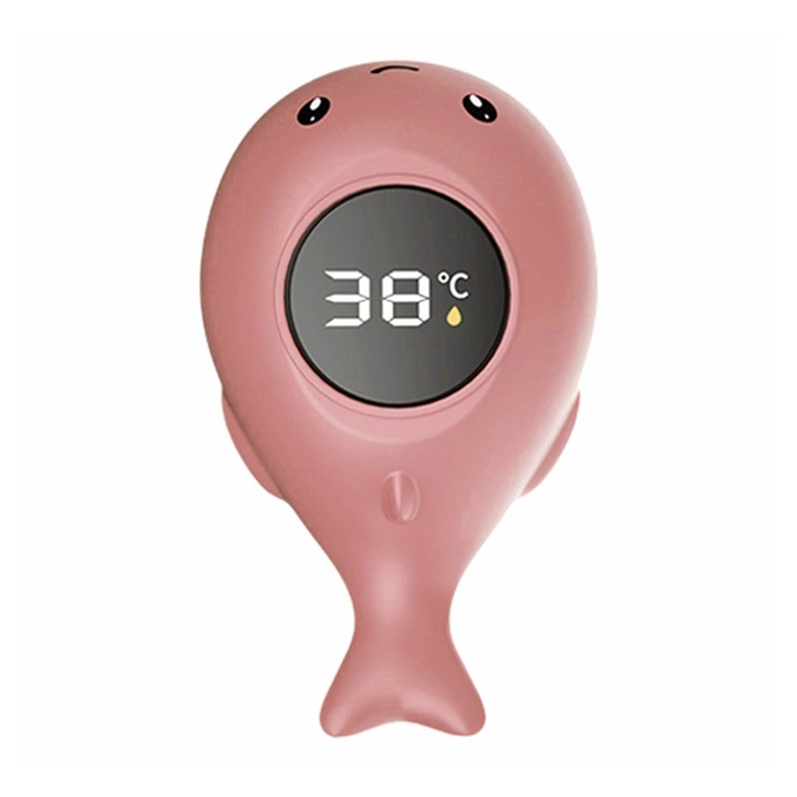Baba fürdőhőmérő k0441-0721-QHeamg211989 modell, 3 színű LED kijelző, IPX7 vízálló, ABS bálna design, rózsaszín