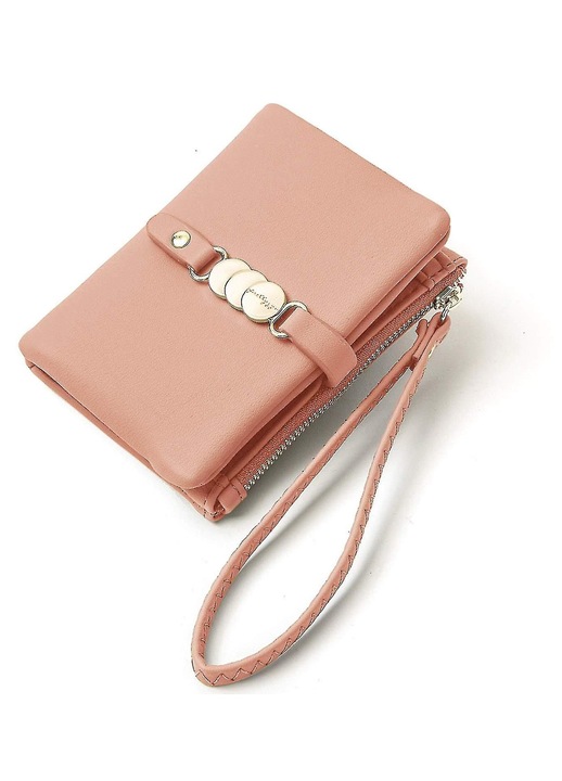 Portofel dama mic bifold, piele PU, compact, negru, 12.8x8.5x2.5cm