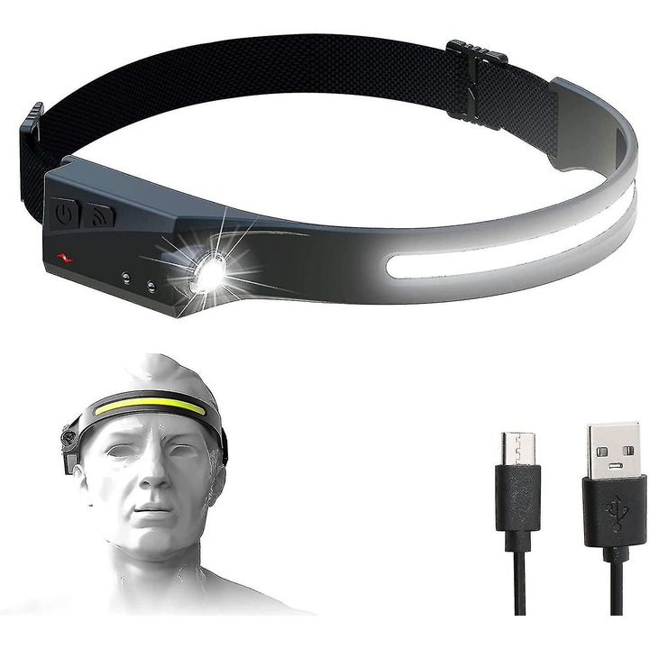 LED fejlámpa, mozgásérzékelő, 4 mód, vízálló, 230°-os szög, állítható