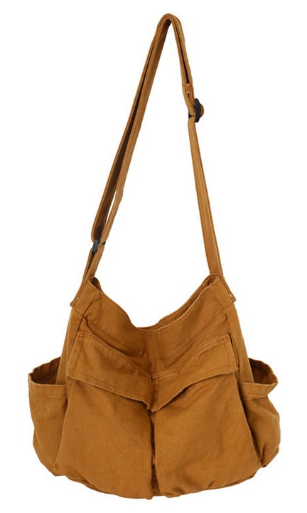 YANYXR, geanta de umar din panza cu bretela reglabila si buzunare multiple BCS3190255, maro, 30x10x40 cm