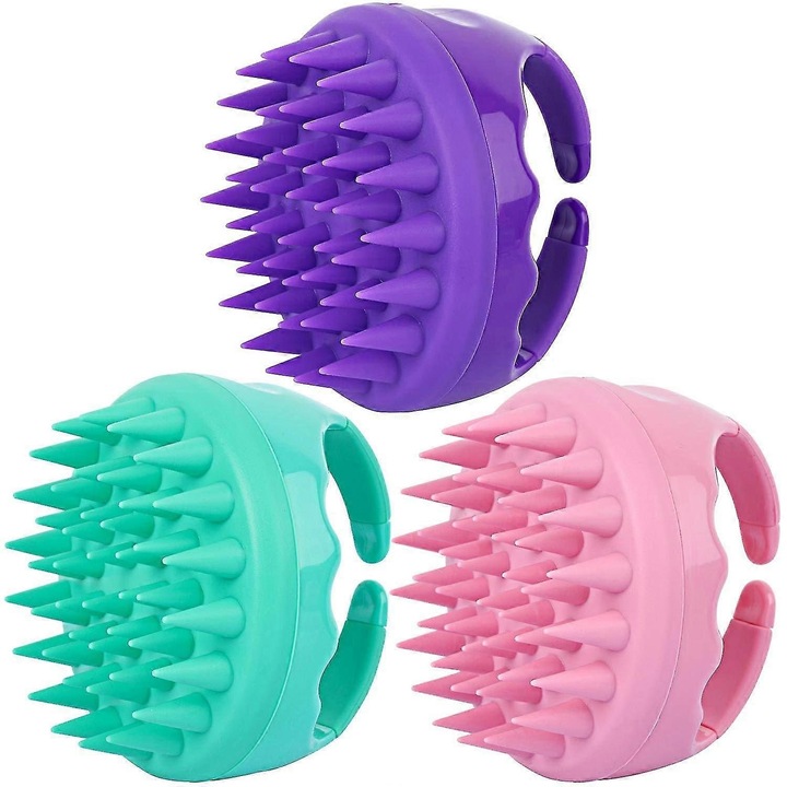 Perie masaj scalp silicon set 3 bucati, moale, pentru toate tipurile de par