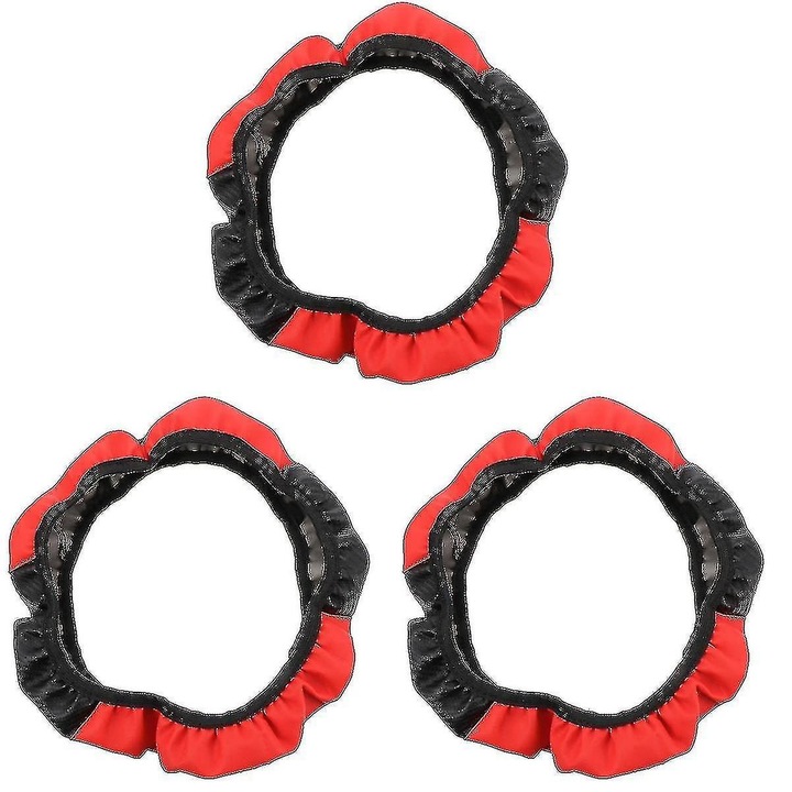 Set 3 huse volan piele carbon fiber negru-rosu 48x48x8cm