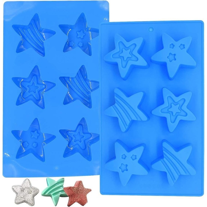 Set 2 forme silicon stea pentru sapun si prajituri, flexibil, 230C, 40C